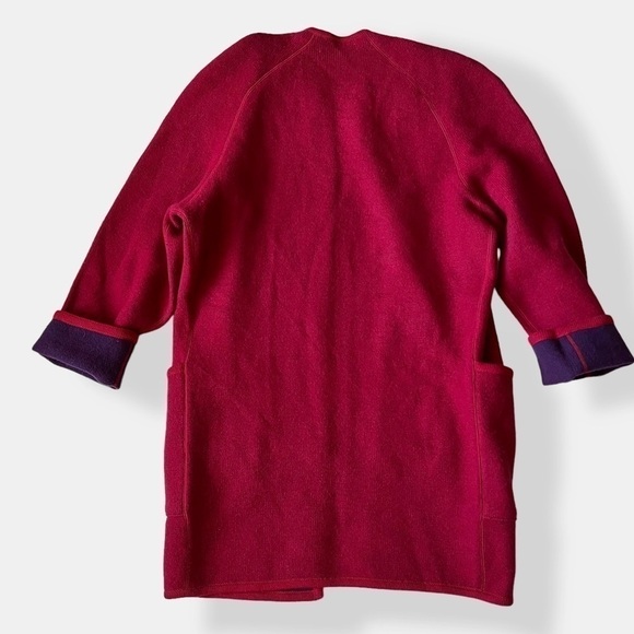 VTG 80s Coatigan Open Cardigan Reversible Knit Boxy Large Shoulder Red Purple 10 - Picture 7 of 14